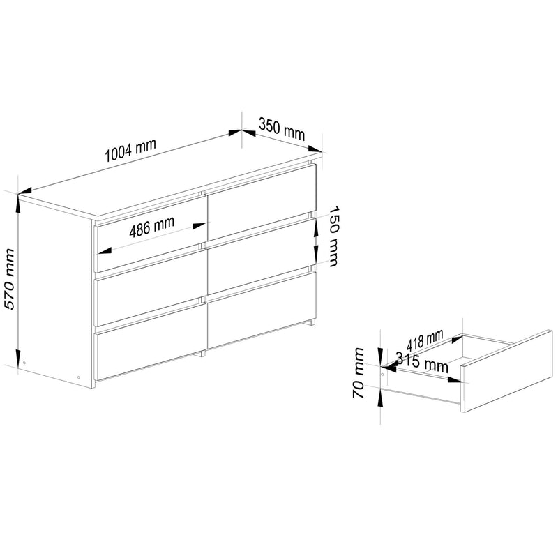 KOMODA CL100 6SZ PK DĄB SONOMA / BIAŁA
