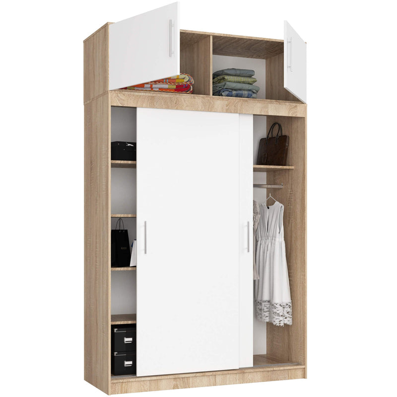 SZAFA PRZESUWNA Z NADSTAWKĄ 150cm CLP SONOMA / BIAŁA MONO