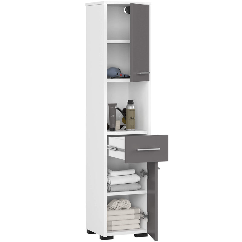 REGAŁ ŁAZIENKA FIN SŁUPEK 30 2D 1SZ 1W 140cm PK BIAŁY / SZARY