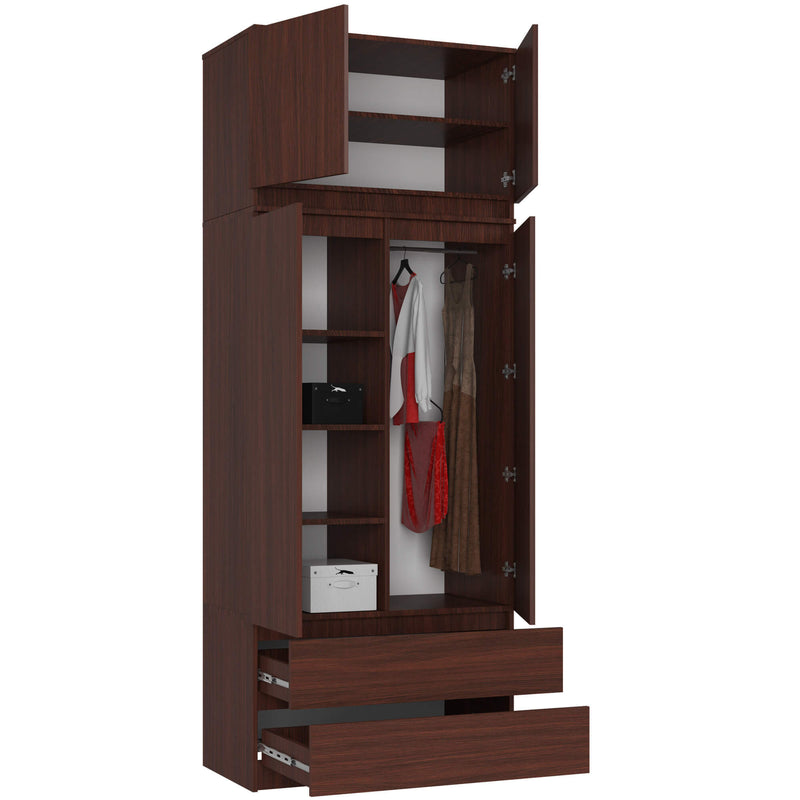 SZAFA Z NADSTAWKĄ S 90 cm 2 DRZWI 2 SZUFLADY PK WENGE