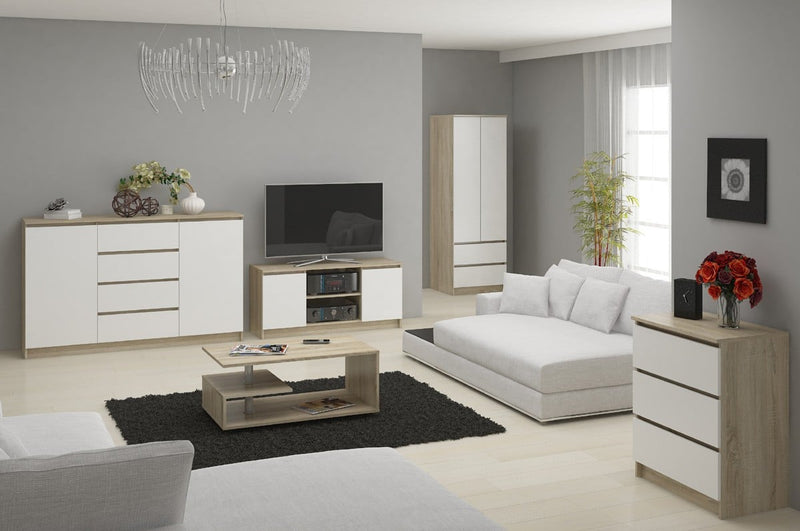 SZAFKA RTV 140 cm 2D 1P SONOMA / BIAŁA