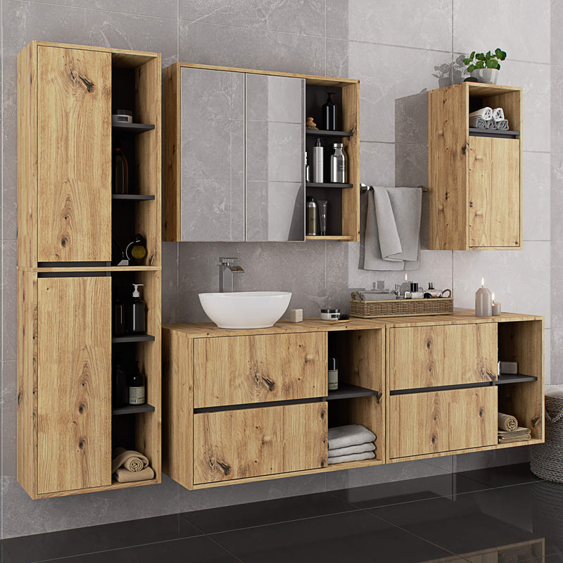 SZAFKA ŁAZIENKOWA WISZĄCA VAMI W90 2D 3P LO DĄB ARTISAN / GRAFIT SZARY