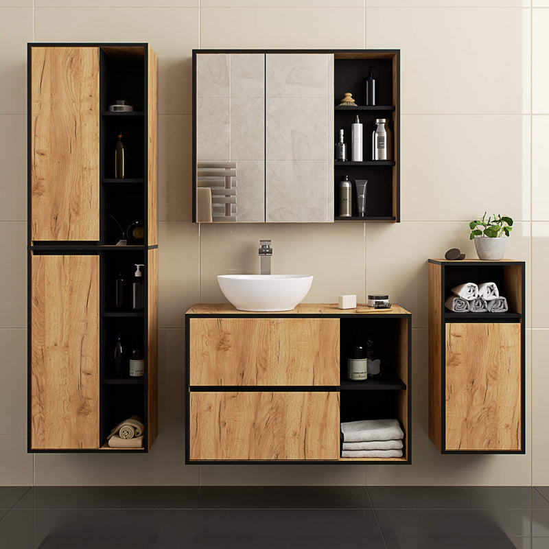 SZAFKA ŁAZIENKOWA WISZĄCA VAMI W90 2D 3P LO DĄB CRAFT / CZARNY