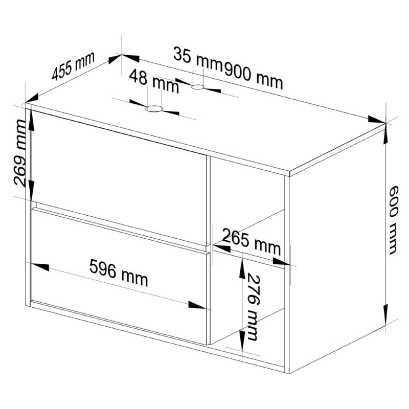 SZAFKA ŁAZIENKOWA POD UMYWALKĘ Z OTWORAMI VAMI W90 UM 2SZ 2P BIAŁA / DĄB SONOMA