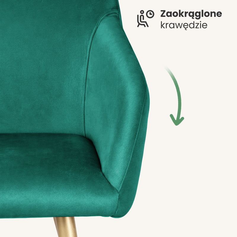 6x Welurowe krzesło tapicerowane gładkie Butelkowa Zieleń ESTELLE Złote nogi