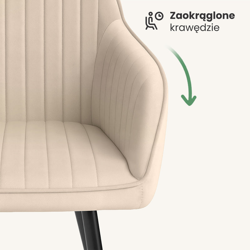 4x Welurowe krzesło tapicerowane z przeszyciami Beżowe FLORENCE Czarne nogi