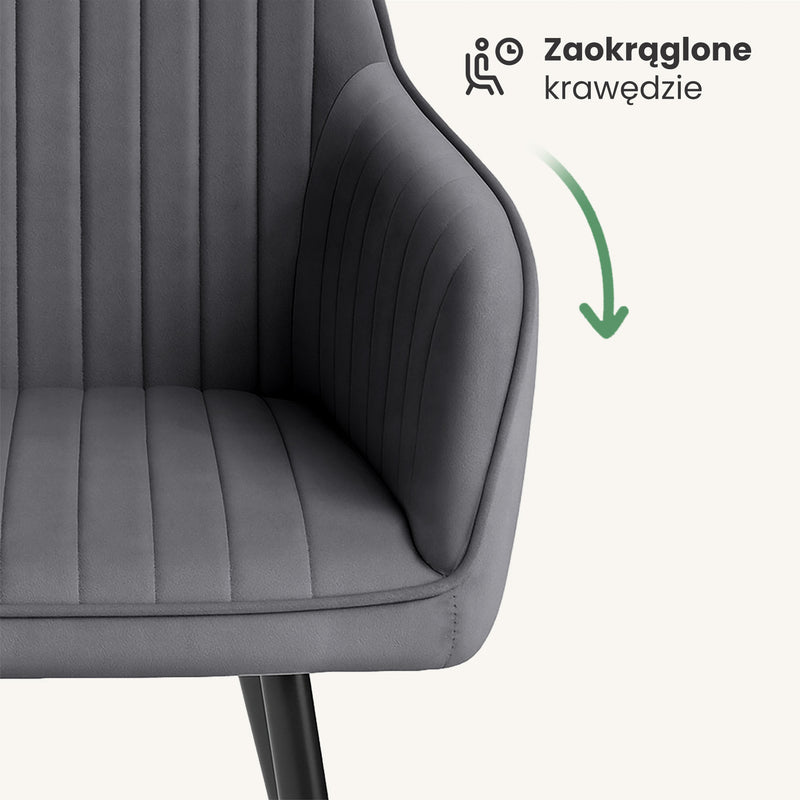 4x Welurowe krzesło tapicerowane z przeszyciami Ciemny Grafit FLORENCE Czarne nogi