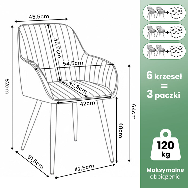 6x Welurowe krzesło tapicerowane z przeszyciami Ciemny Grafit FLORENCE Czarne nogi