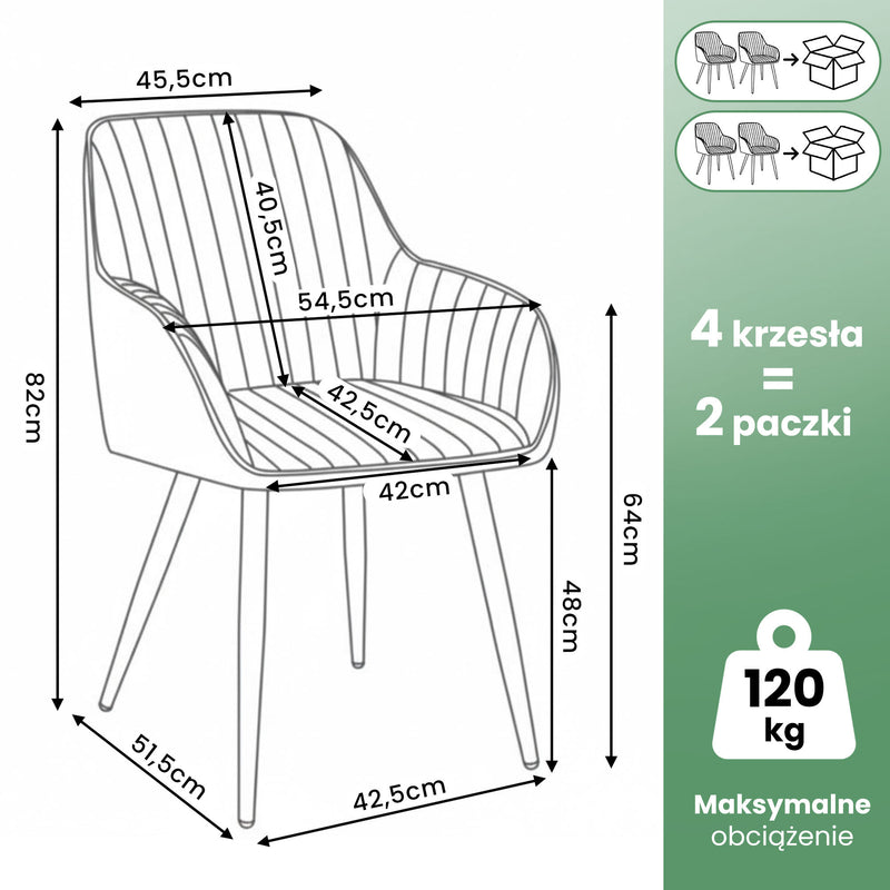 4x Welurowe krzesło tapicerowane z przeszyciami Kremowe FLORENCE Złote nogi