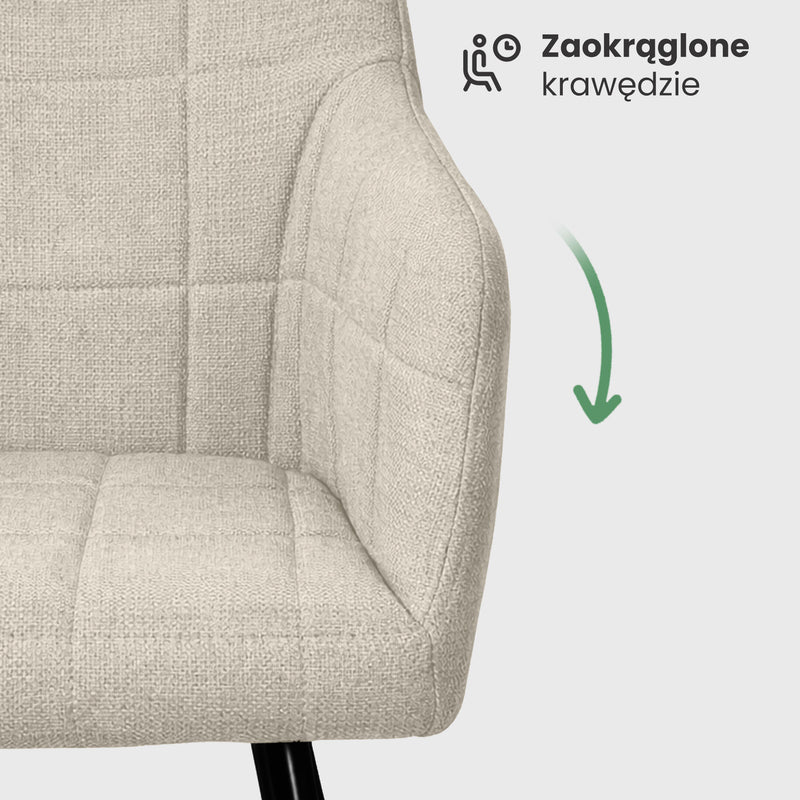 4x Krzesło tapicerowane z przeszyciami kwadratowymi Beżowe LUXANO Czarne nogi tkanina Lumos