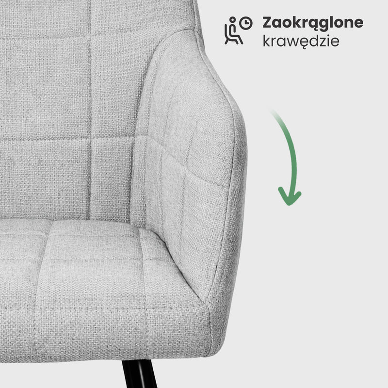 4x Krzesło tapicerowane z przeszyciami kwadratowymi Jasny Szary LUXANO Czarne nogi tkanina Lumos