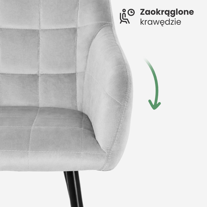 4x Krzesło tapicerowane z przeszyciami kwadratowymi Szare LUXANO Czarne nogi