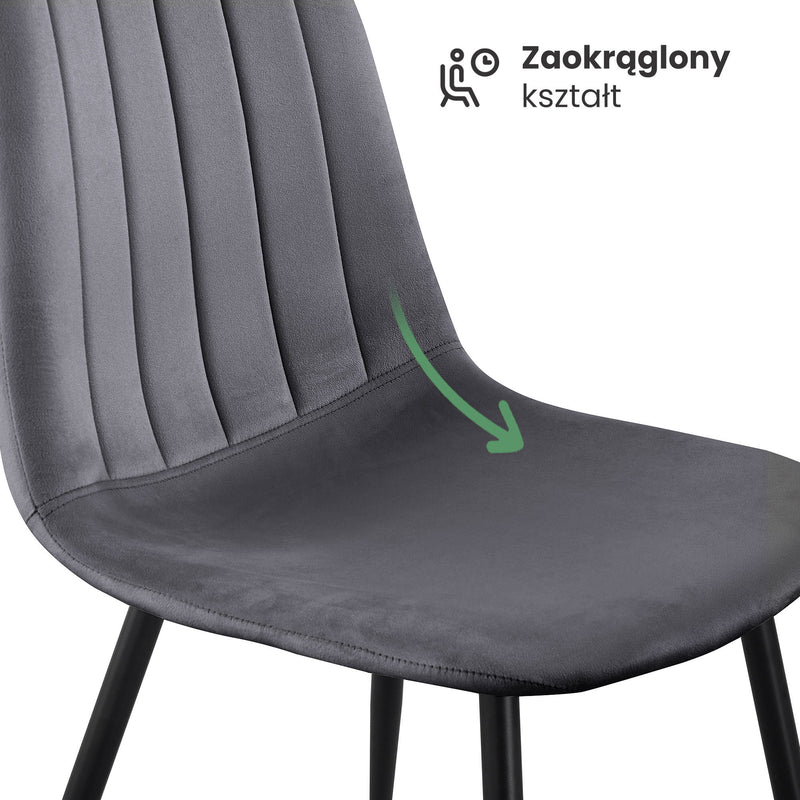 4x Welurowe krzesło tapicerowane pikowane Ciemny Grafit LUMO Czarne nogi