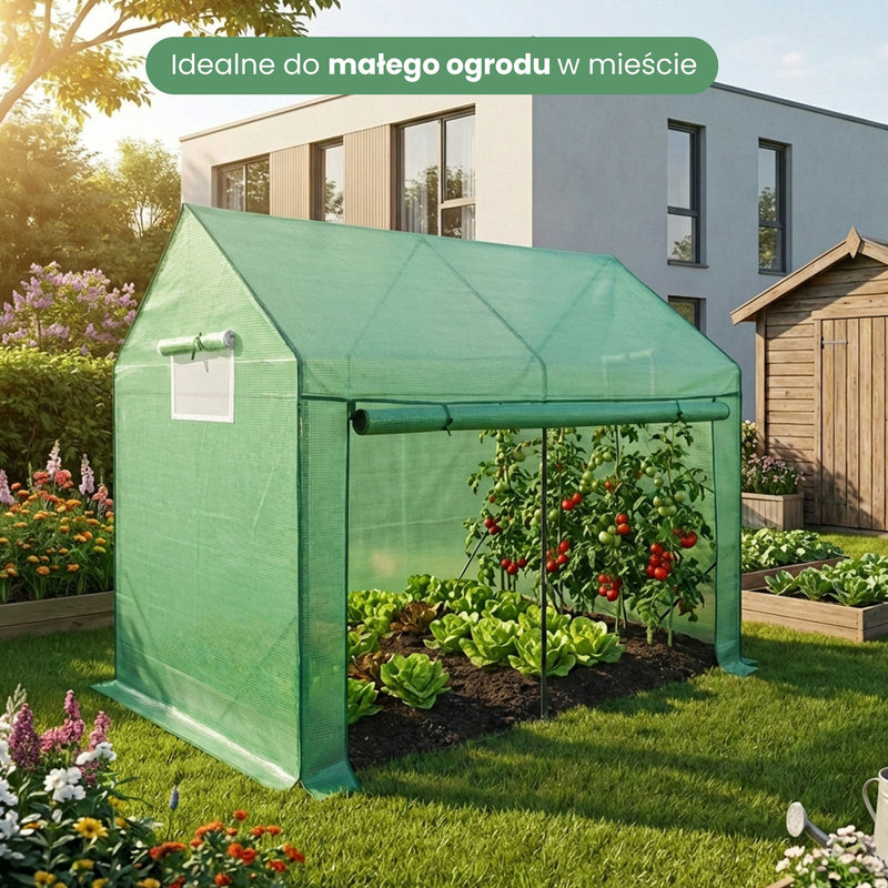 Szklarnia ogrodowa foliowa domek 1 drzwi 2 okna Zielona 200x140x200 cm