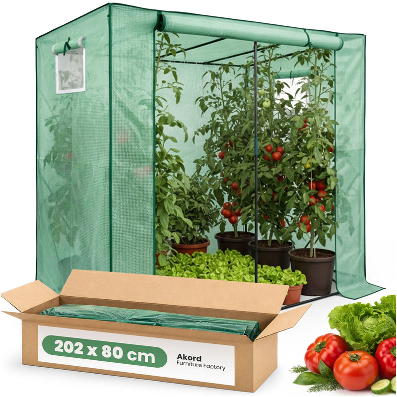 Szklarnia ogrodowa foliowa domek 1 drzwi 2 okna Zielona 202x80x170 cm
