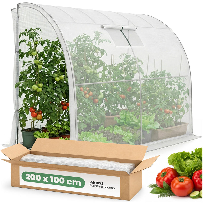 Szklarnia ogrodowa foliowa przyścienna 1 drzwi 1 okno Biała 100x200x210 cm