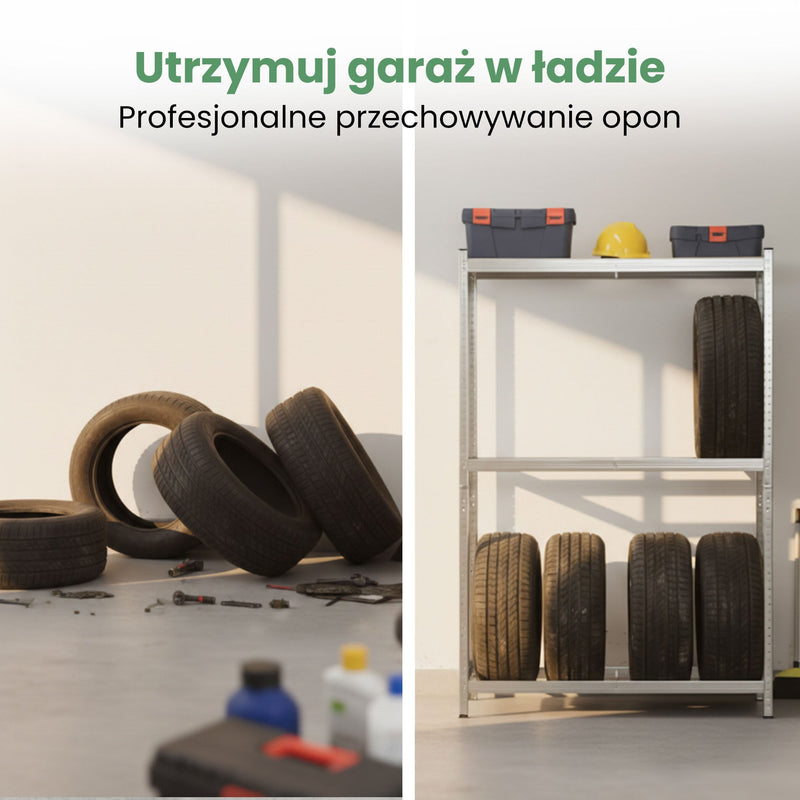 Regał na opony metalowy garażowy 120 cm 3 półki 120x40x180 Galwanizowany Srebrny