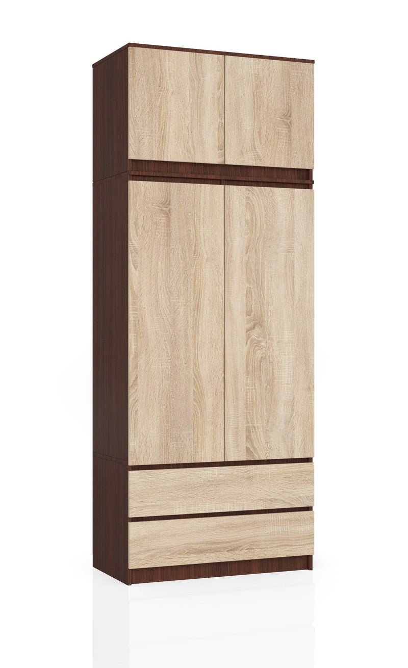 SZAFA Z NADSTAWKĄ S 90 cm 2 DRZWI 2 SZUFLADY PK WENGE / SONOMA