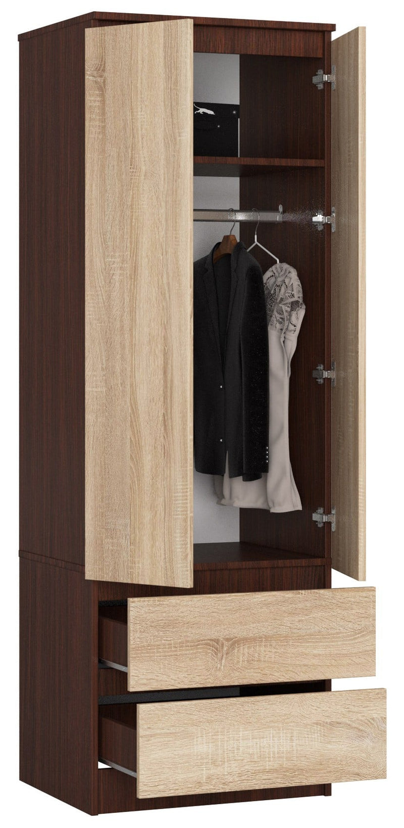 SZAFA STAR S 60 cm 2 DRZWI 2 SZUFLADY WENGE / SONOMA