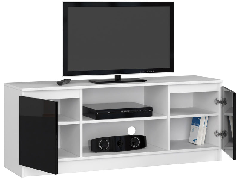 SZAFKA RTV 140 cm 2D 1P BIAŁA / CZARNY POŁYSK