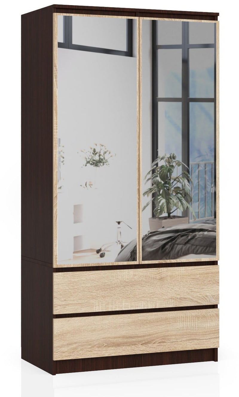 SZAFA S 90 cm 2 DRZWI 2 SZUFLADY 2 LUSTRA PK WENGE / SONOMA