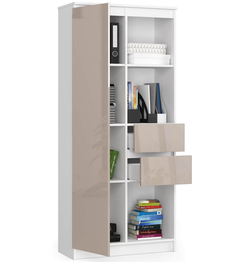 Regał biurowy R 80 cm CLP R15 - biały-cappuccino połysk